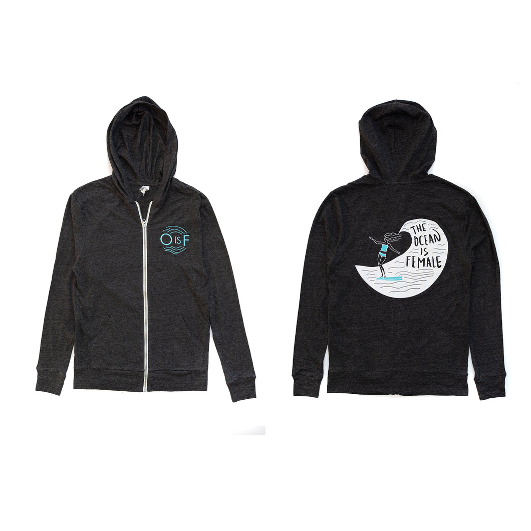 The OisF Lightweight Zip-Up Hoodie (Women) - Aqua Surfer Girl